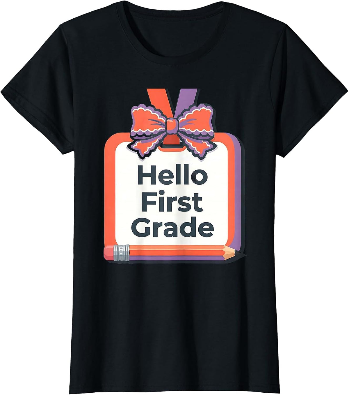 Hello First Grade Cute Coquette Bow Back To School Pencil T-Shirt - Black