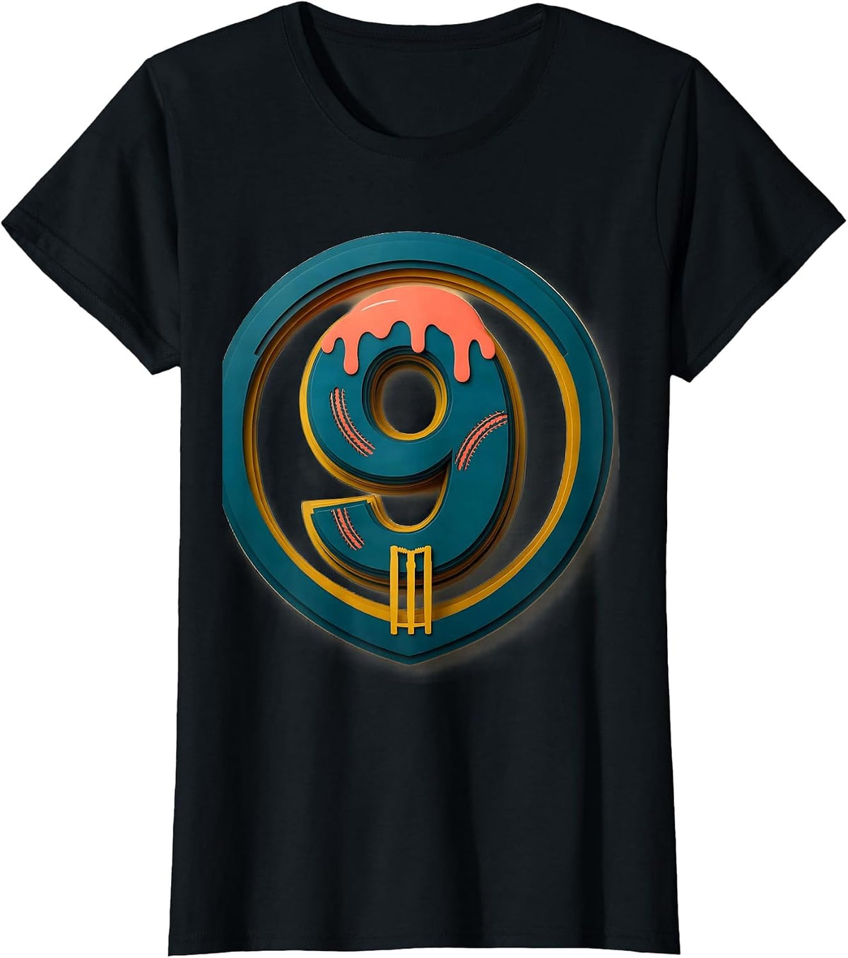 Women's Nine Cricket Birthday Ice Cream Drip Paper Cutout T-Shirt - Black