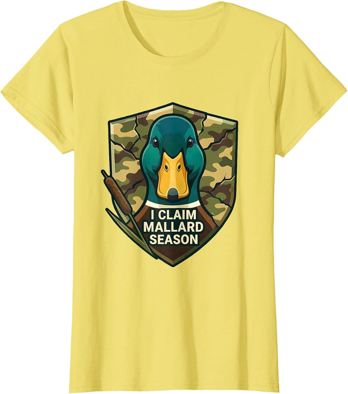 Women's I Claim Mallard Season Hunting Vintage Duck Camo Waterfowl T-Shirt - Lemon Yellow
