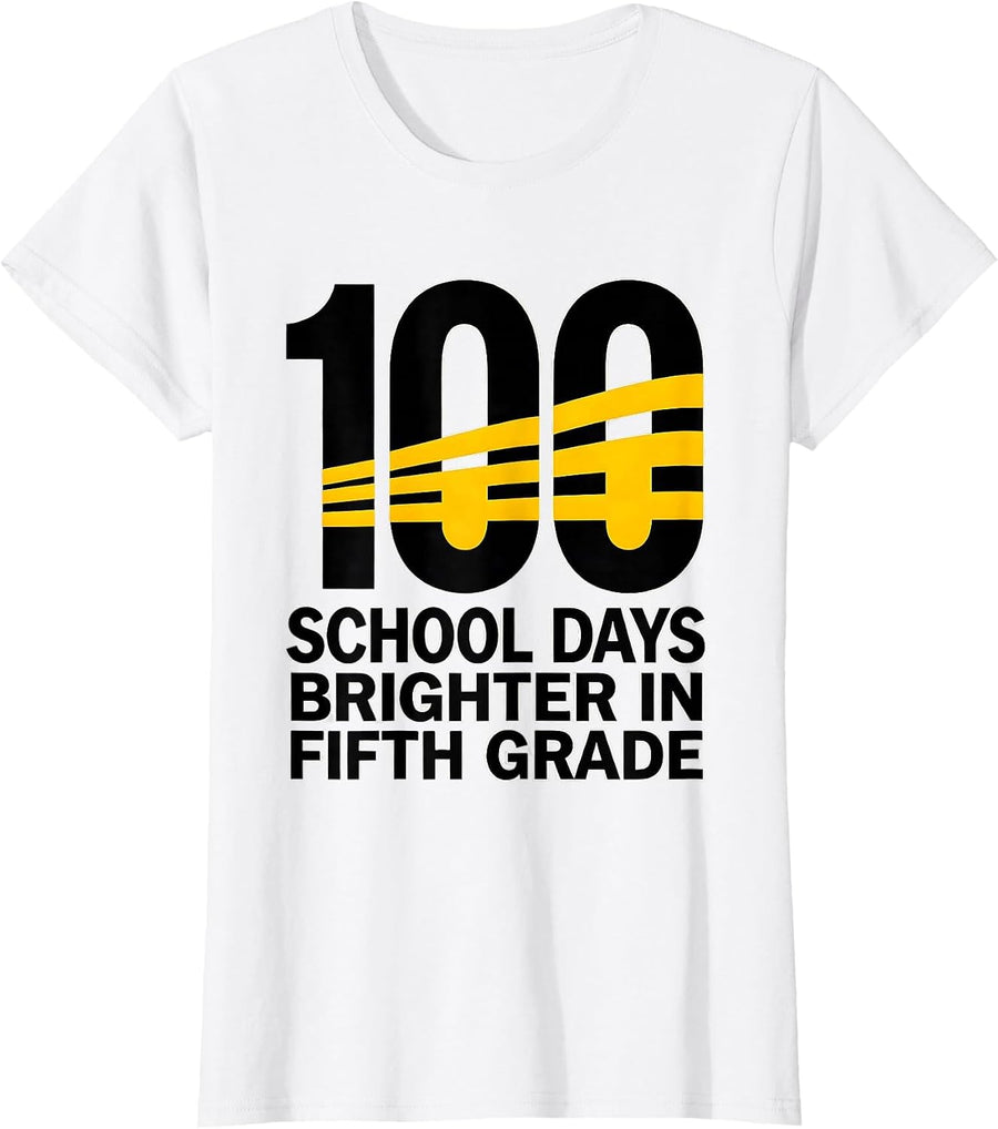 Women's 100 School Days Brighter In Fifth Grade Teacher T-Shirt - White
