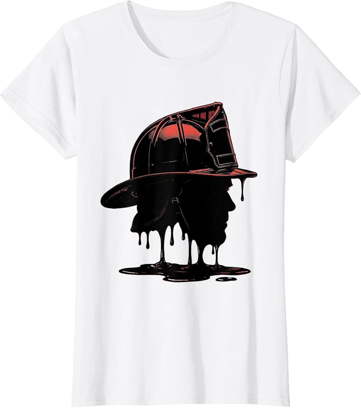 Women's Leather Firefighter Helmet Melted Badge Illustration T-Shirt - White