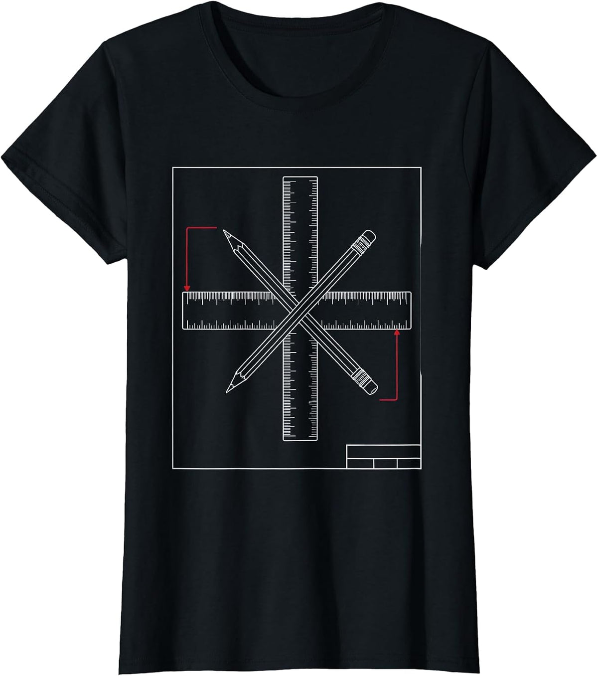 Math Teacher Ruler Pencil Cross Graphic Design T-Shirt - Black