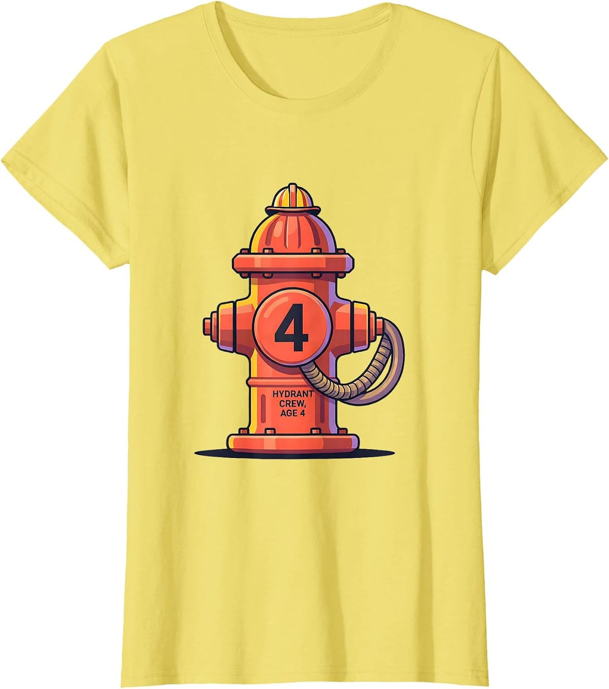 Women's Hydrant Crew Age 4 Flat Vector Firefighter Toddler Kids T-Shirt - Lemon Yellow