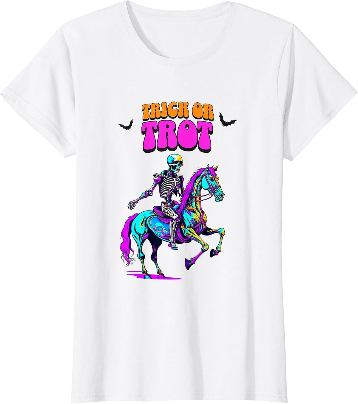 Equestrian, Halloween, Trick or Trot, Skeleton Riding Horse T-Shirt - White