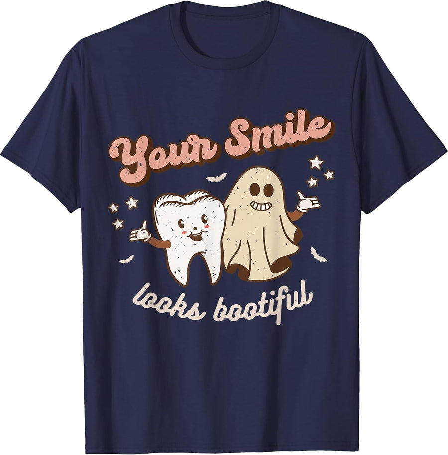 Your Smile Looks Bootiful Retro Dentist Halloween Tooth T-Shirt - Navy Blue