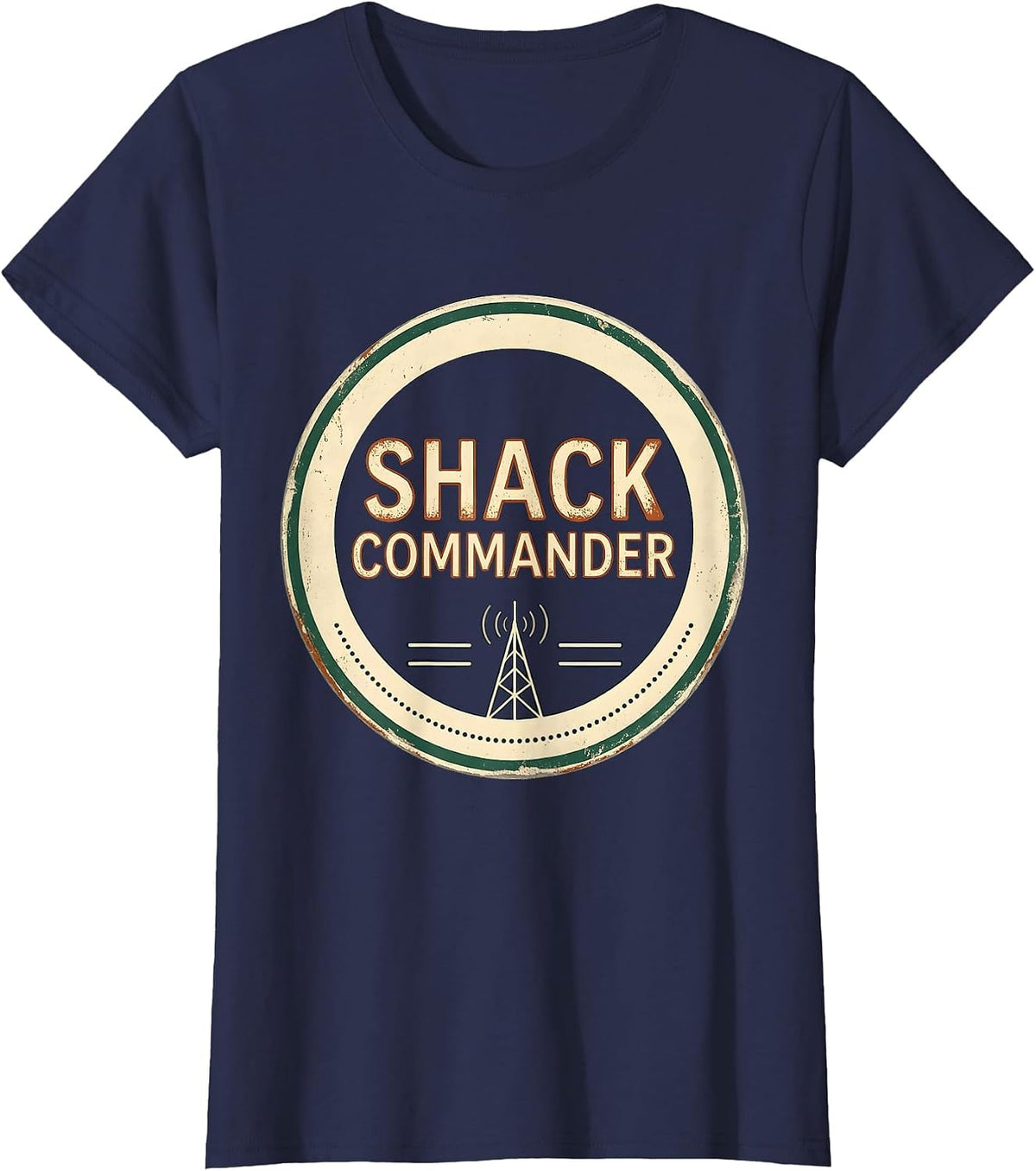 Women's Shack Commander Vintage Ham Radio Operator Hobbyist Humor T-Shirt - Navy Blue