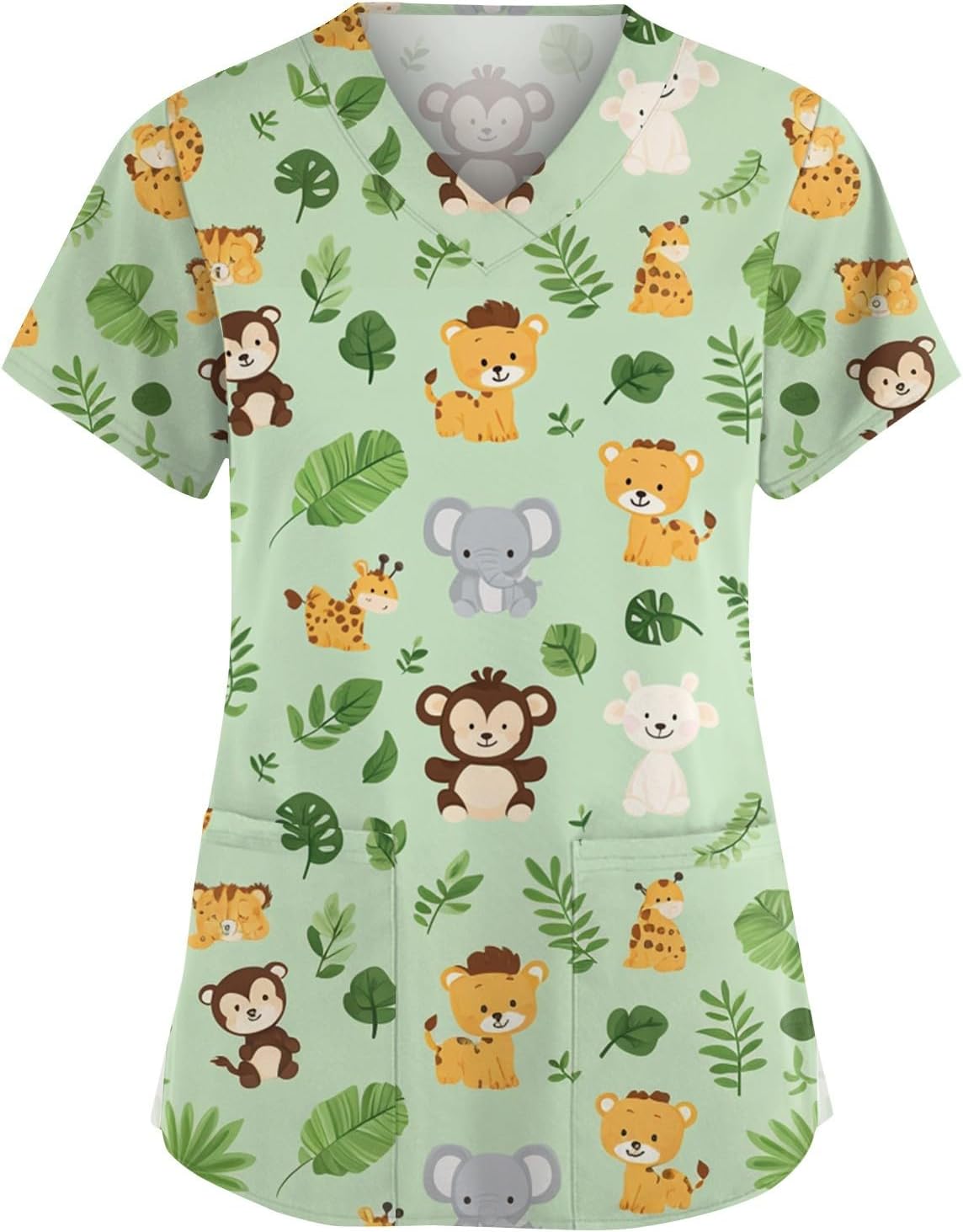 Halloween Scrub Tops for Women V Neck Pumpkin Printed Uniform with Pockets - 00-light Green