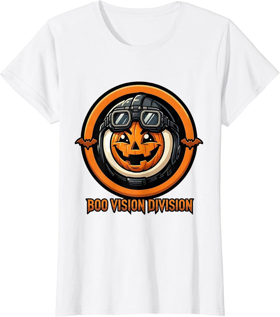 Women's Boo Vision Division Cartoon Halloween Optometrist Eye Doctor T-Shirt - White