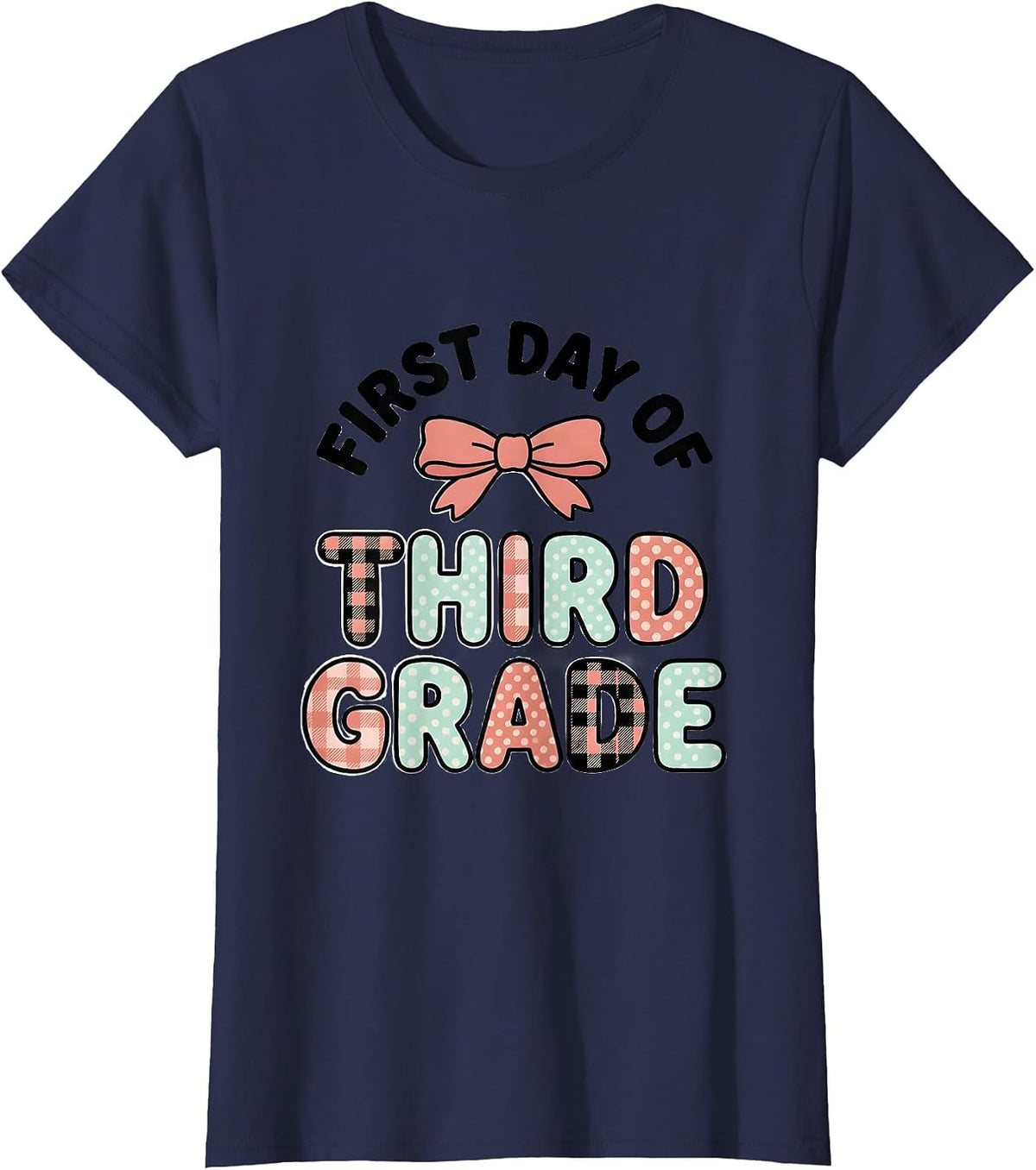 Women's First Day Of Third Grade Coquette Bow Back To School Girl T-Shirt - Navy Blue