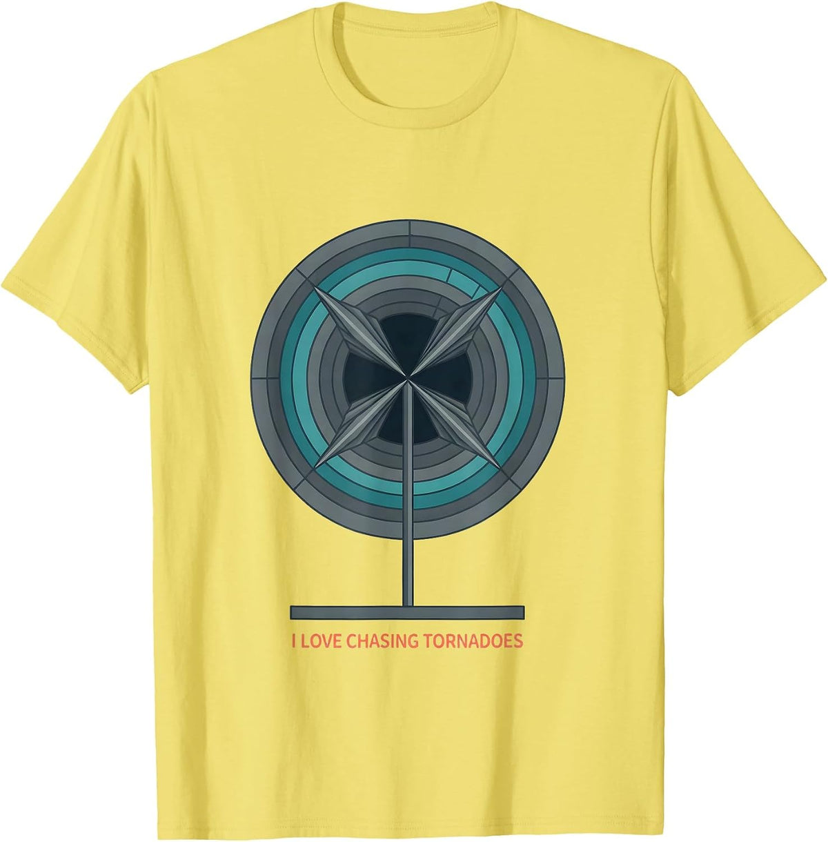Men's I Love Chasing Tornadoes Flat Vector Meteorology Enthusiast T-Shirt - Lemon Yellow