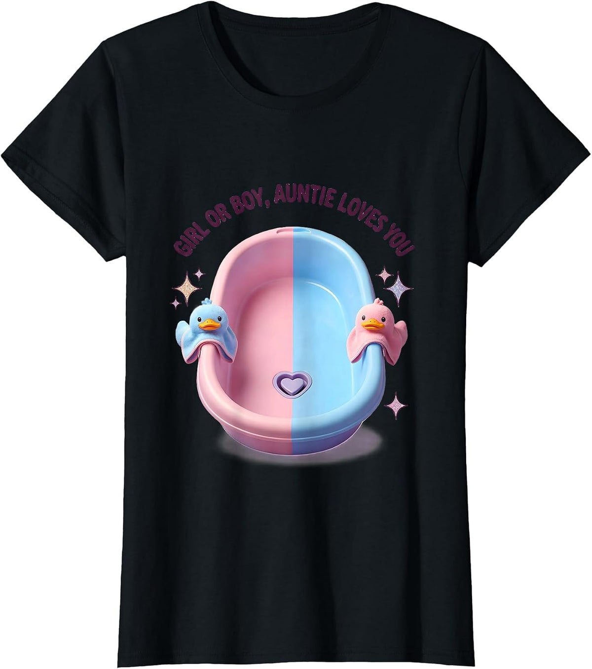 Women's Girl Or Boy, Auntie Loves You Cute Kawaii Gender Reveal Aunt T-Shirt - Black