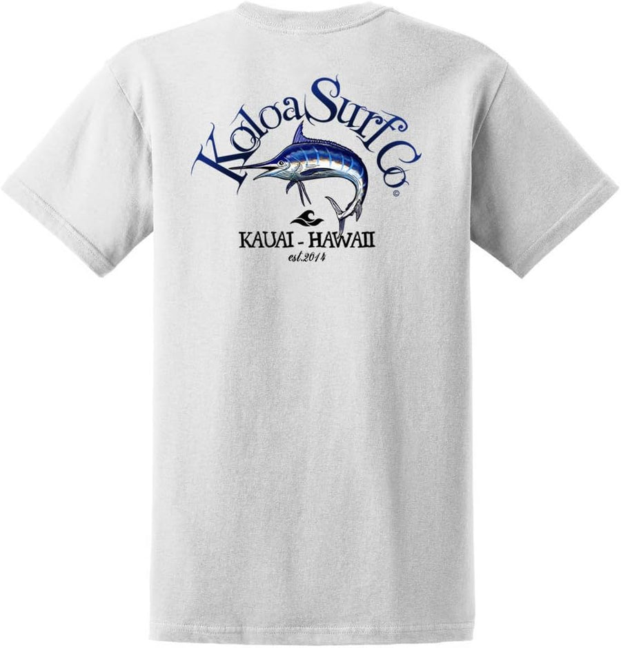 Koloa Surf Trolling Blue Marin Logo Heavyweight Tee Reg, Big and Tall - White \/ Trolling Blue Marin Logo