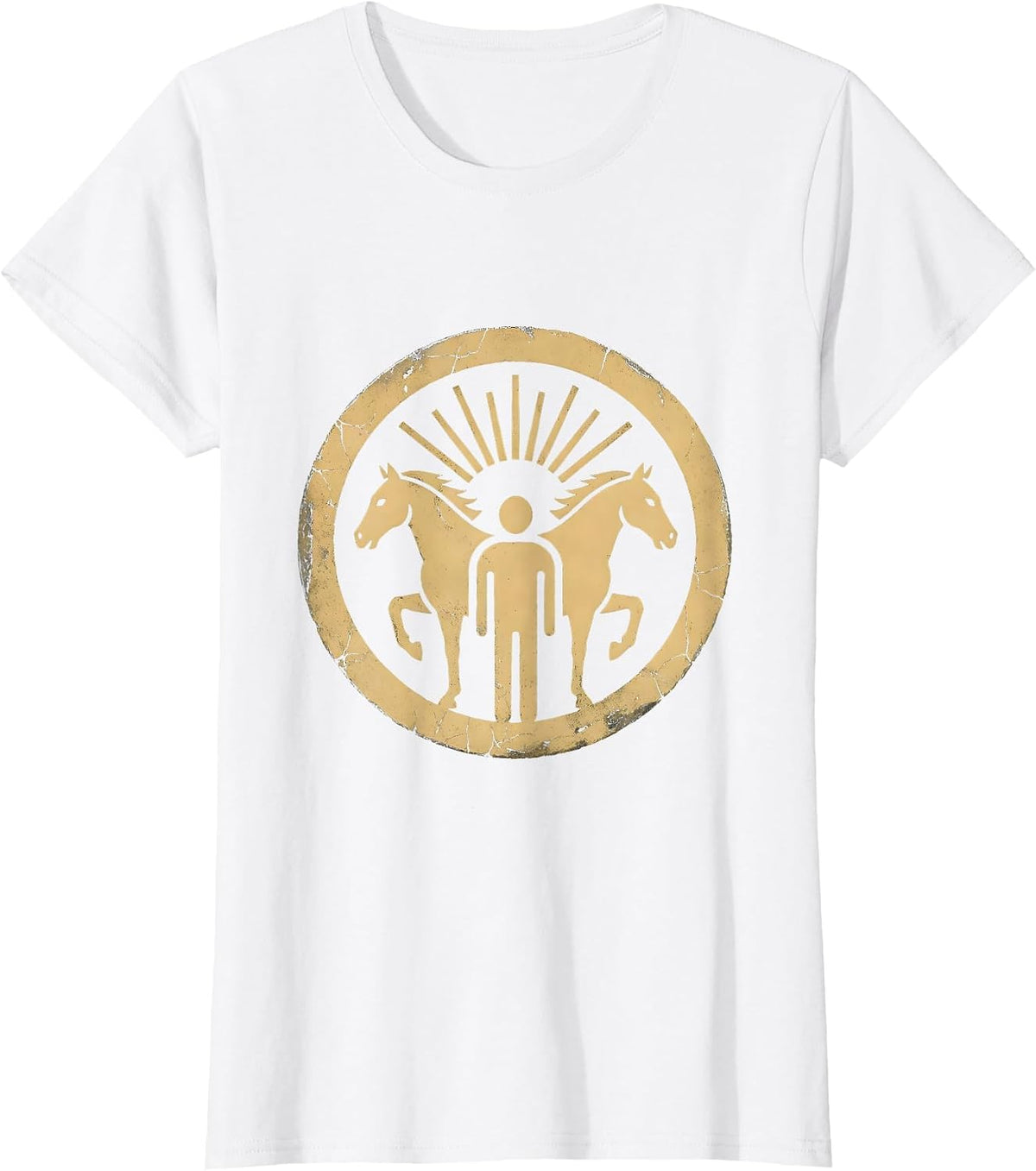 Two Horses and Rider at Sunset Illustration T-Shirt - White