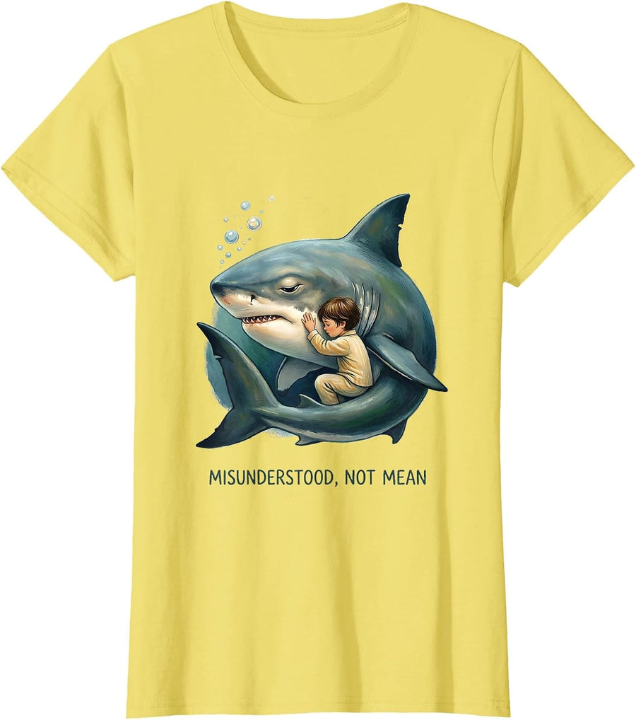 Women's Misunderstood, Not Mean Funny Shark Lover Ocean Humor T-Shirt - Lemon Yellow