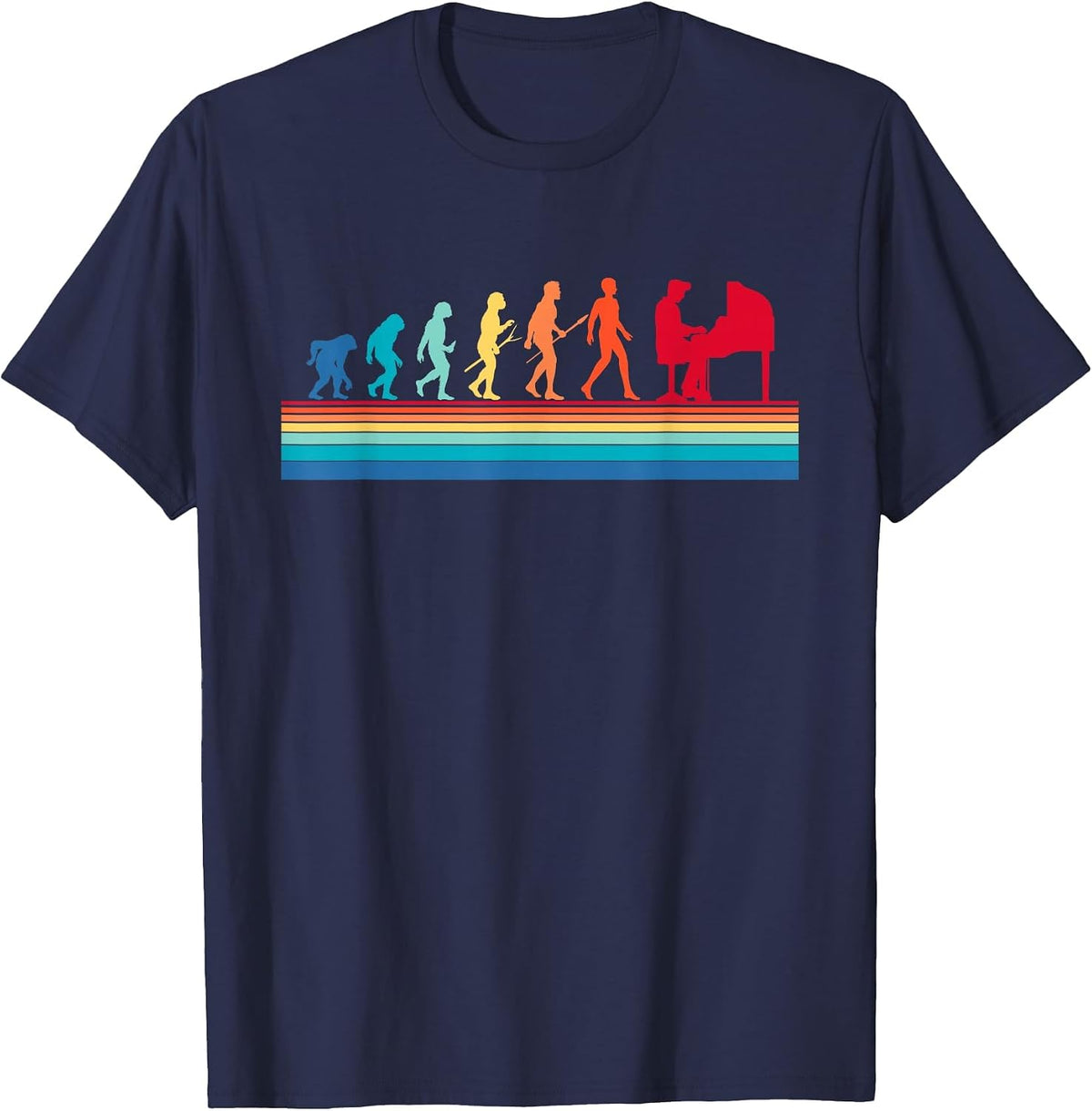 Retro Evolution Piano Player Pianist Classical Music Lover T-Shirt - Navy Blue