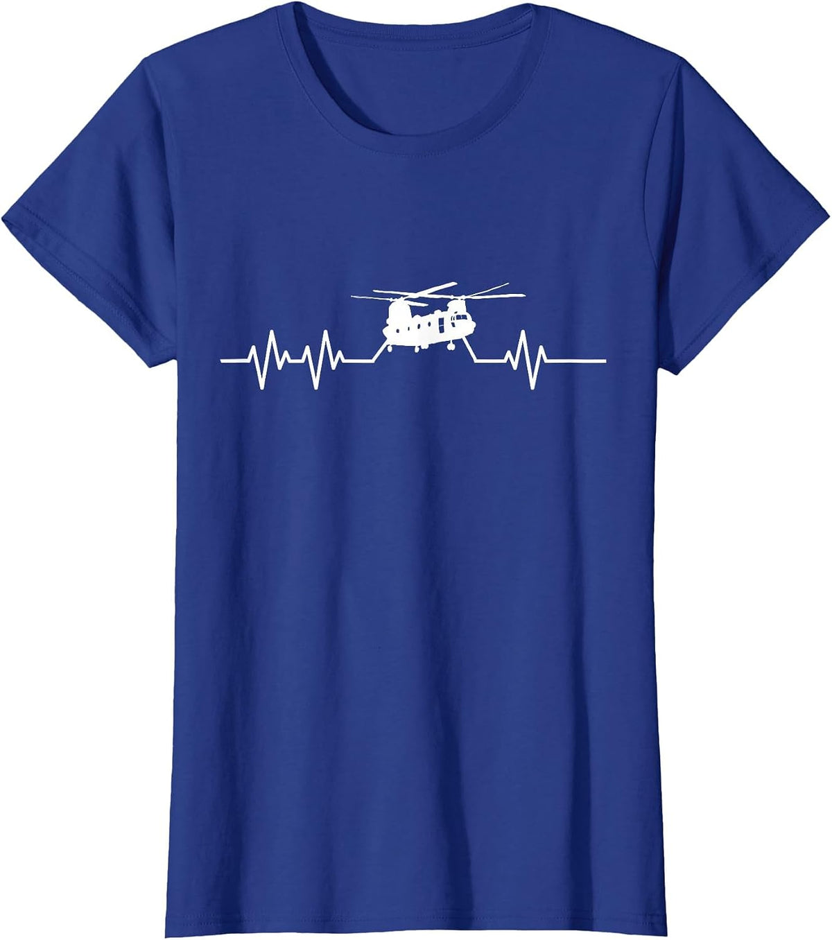 EKG Heartbeat CH-47 Chinook Military Helicopter T-Shirt - Royal Blue