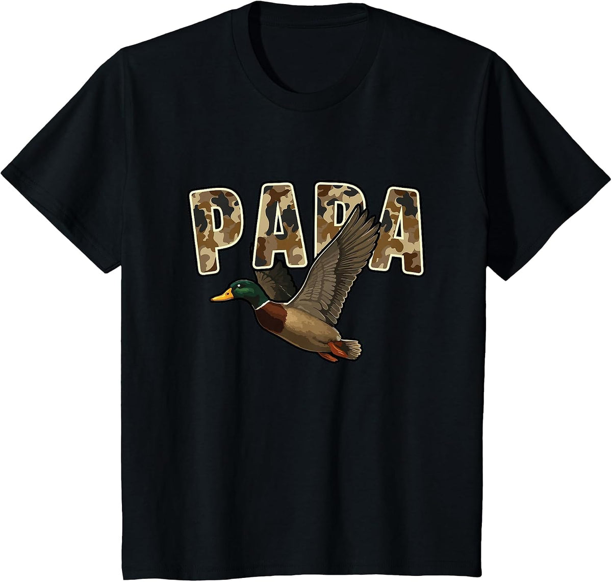 Camouflage Vintage Mallard Duck Retro Camo Hunting Papa T-Shirt - Black