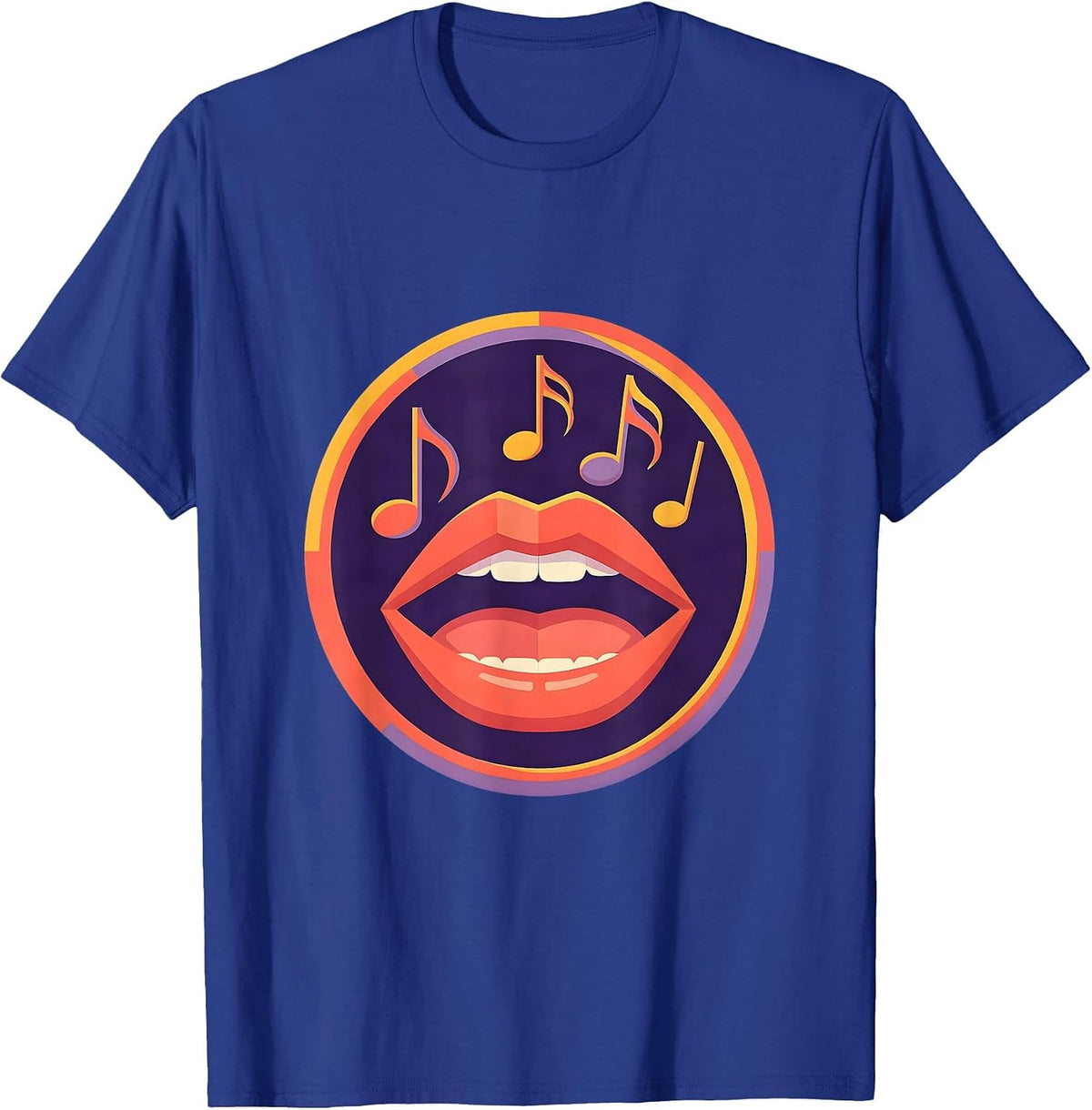 Musical Notes Open Mouth Singer Graphic Design T-Shirt - Royal Blue