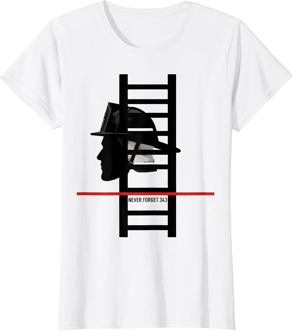 Women's Never Forget 343 Geometric Firefighter Memorial Tribute T-Shirt - White