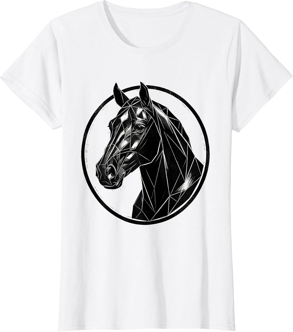 Geometric Low-Poly Horse Head Portrait Design T-Shirt - White