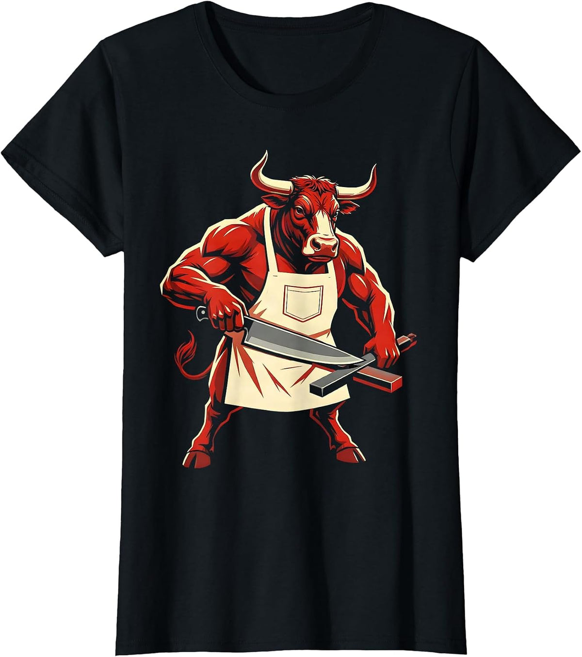 Bull Chef Apron Knife Sharpening Graphic T-Shirt - Black