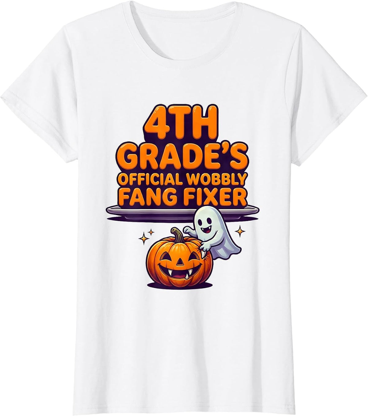 4th Grade's Official Wobbly Fang Fixer Playful Halloween T-Shirt - White