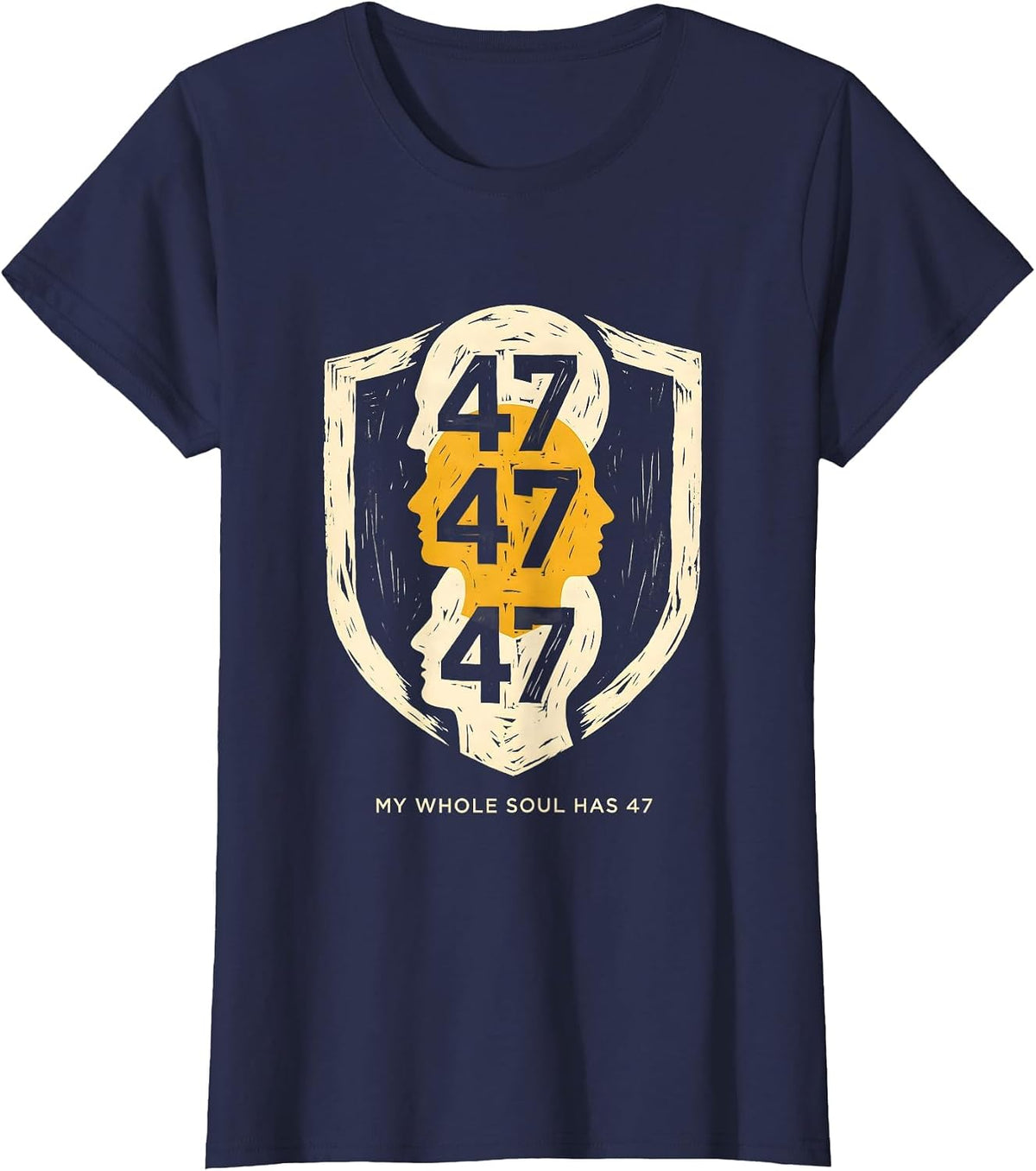Women's My Whole Soul Has 47 Linocut Down Syndrome Awareness Homie T-Shirt - Navy Blue