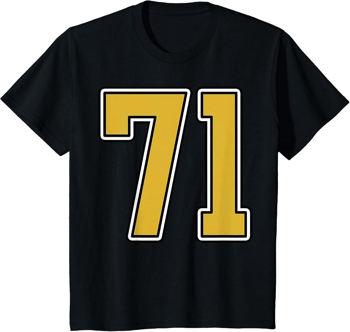 Old Gold Black White Sports Number 71 Jersey Uniform Player T-Shirt - Black