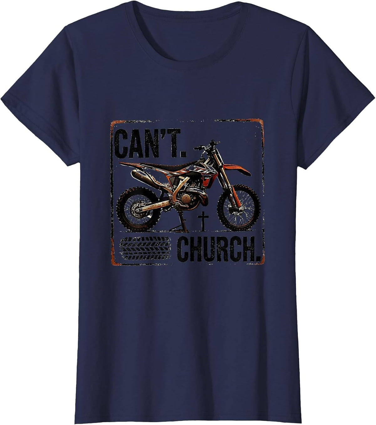 Women's Cant. Church. Rubber Stamp Dirt Bike Motocross Off-Road T-Shirt - Navy Blue