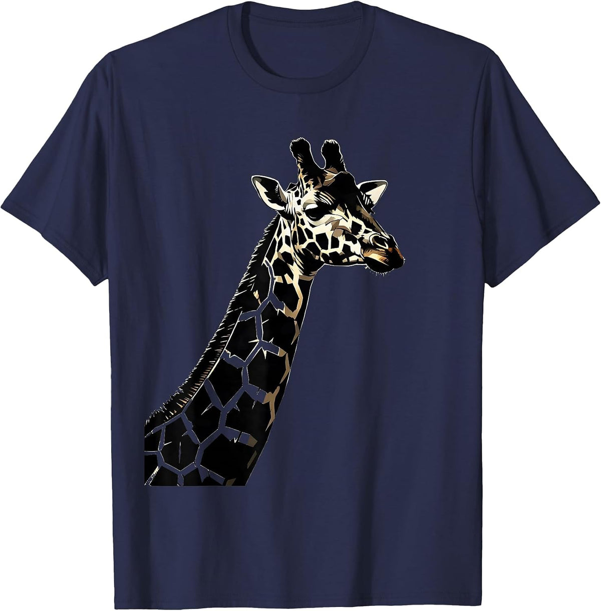 Giraffe Geometric Patch Animal Print Design T-Shirt - Navy Blue