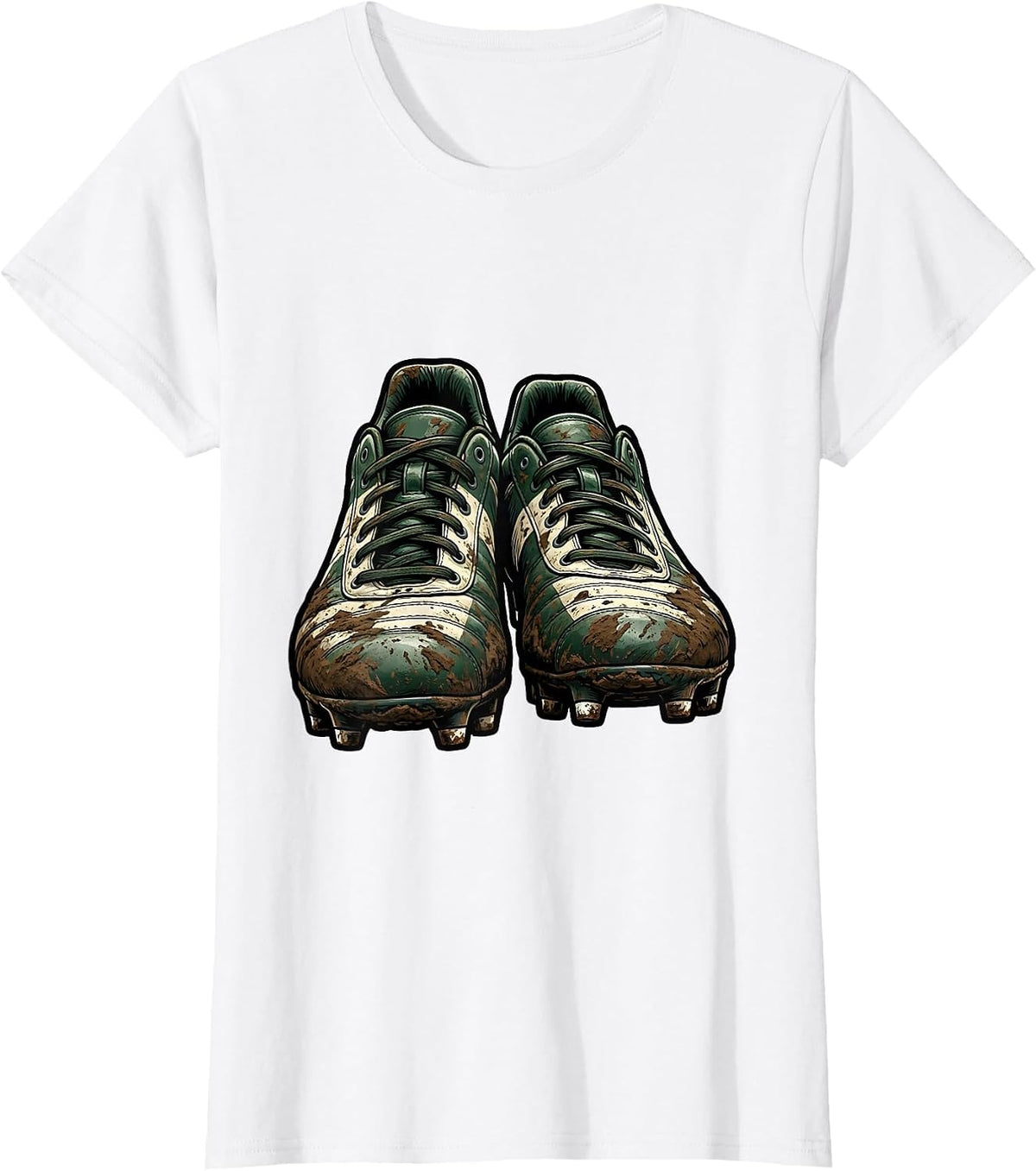 Women's Muddy Rugby Boots Graphic Design T-Shirt - White