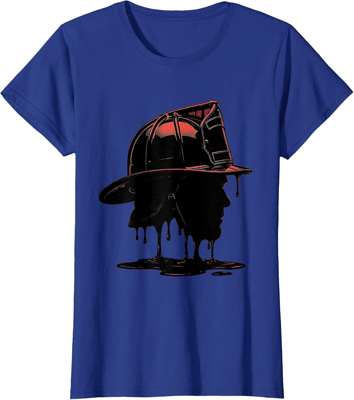 Women's Leather Firefighter Helmet Melted Badge Illustration T-Shirt - Royal Blue