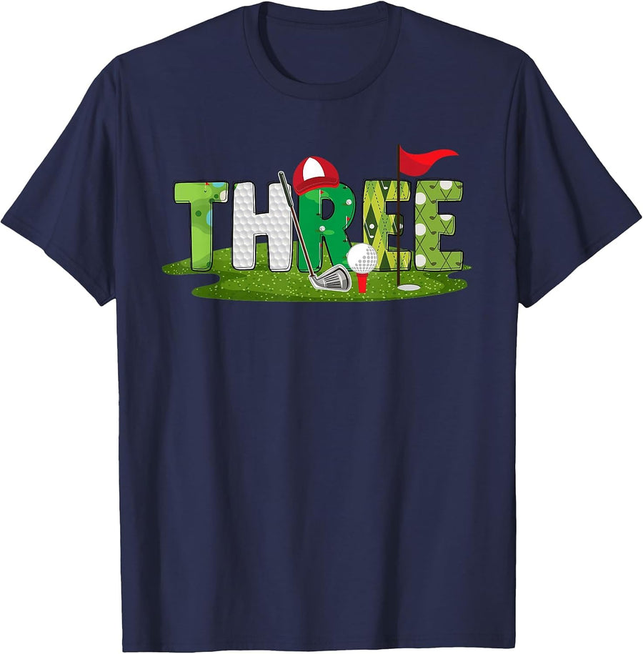 3rd Birthday Golf Theme 3 Year Old Kids Sport Party T-Shirt - Navy Blue