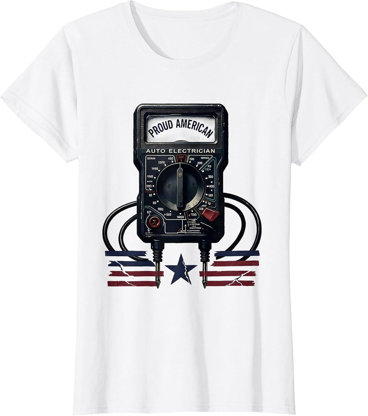 Women's Proud American Auto Electrician Patriotic Tradesman USA Flag T-Shirt - White