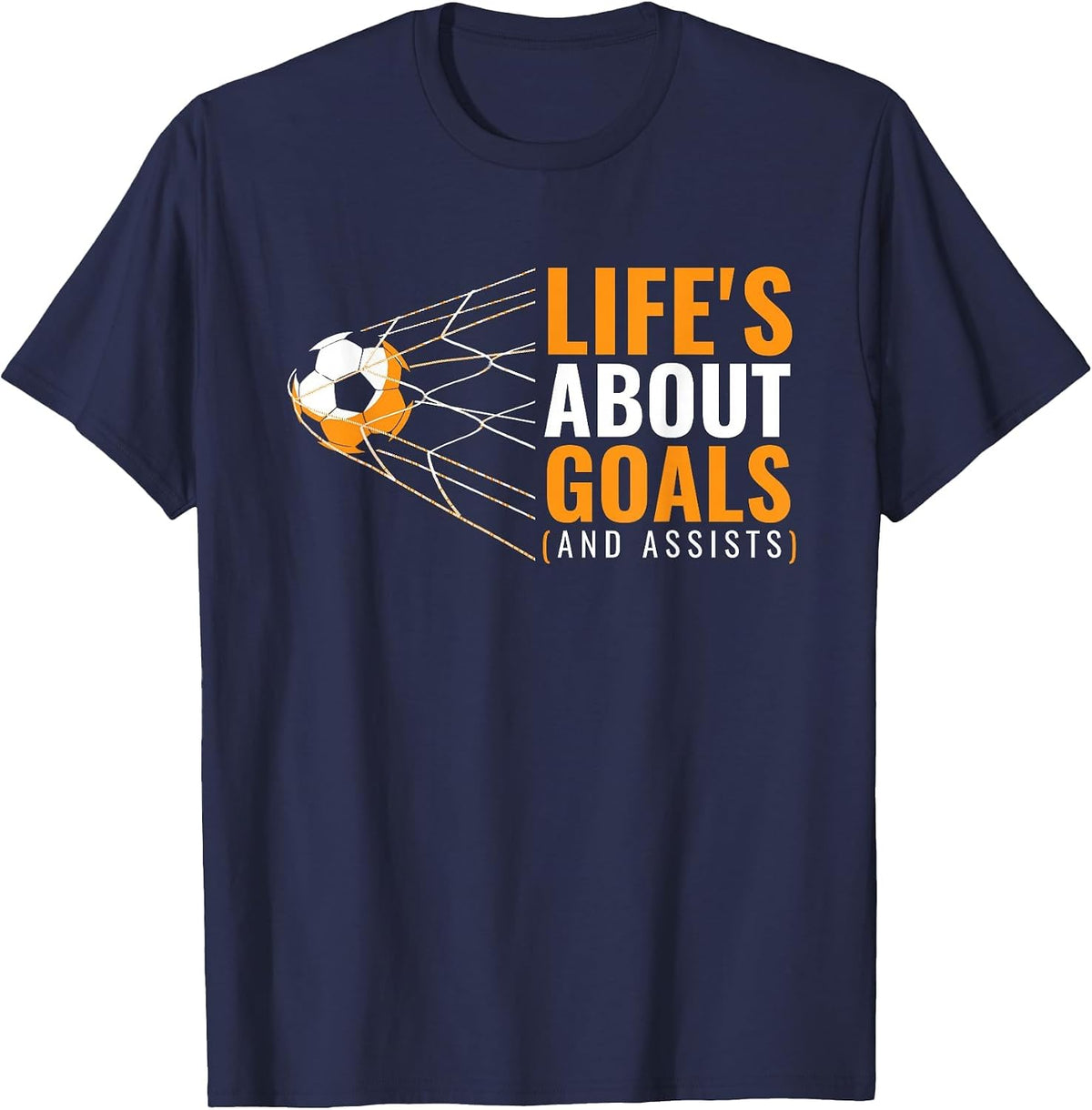 Life’s About Goals and Assists Funny Quote Youth Soccer T-Shirt - Navy Blue
