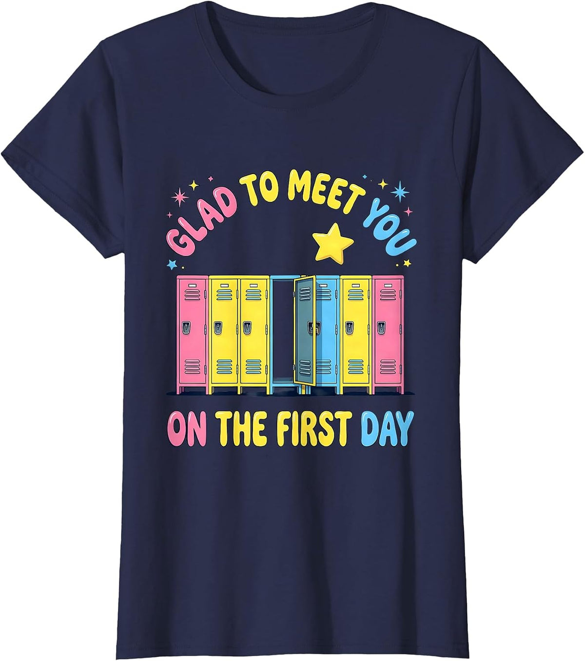 Women's Glad To Meet You On The First Day Bold Teacher First Day T-Shirt - Navy Blue