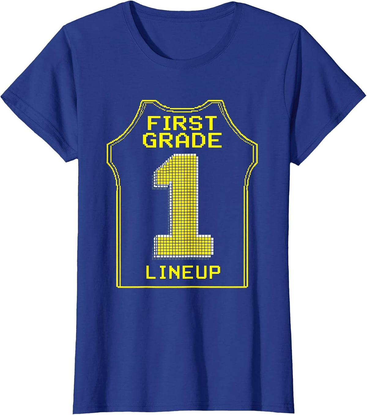Women's Team 1 First Grade Lineup Pixel Art Kids School Spirit T-Shirt - Royal Blue