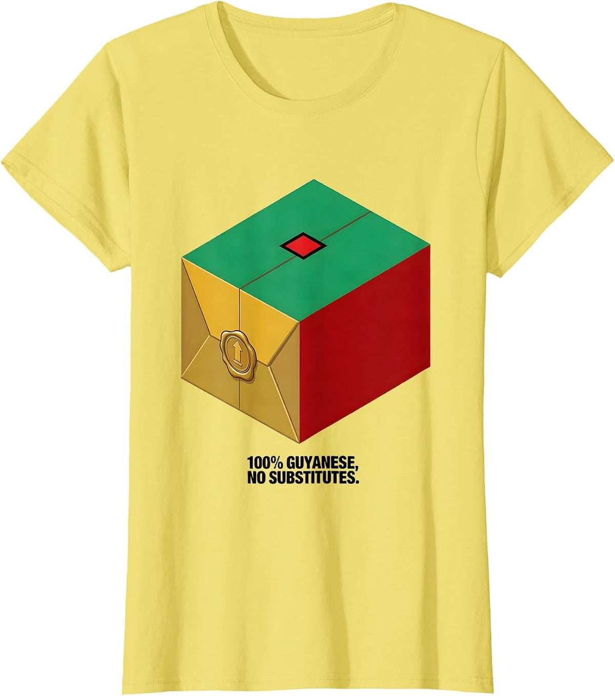 Women's 100% Guyanese No Substitutes Isometric Flag Pride T-Shirt - Lemon Yellow