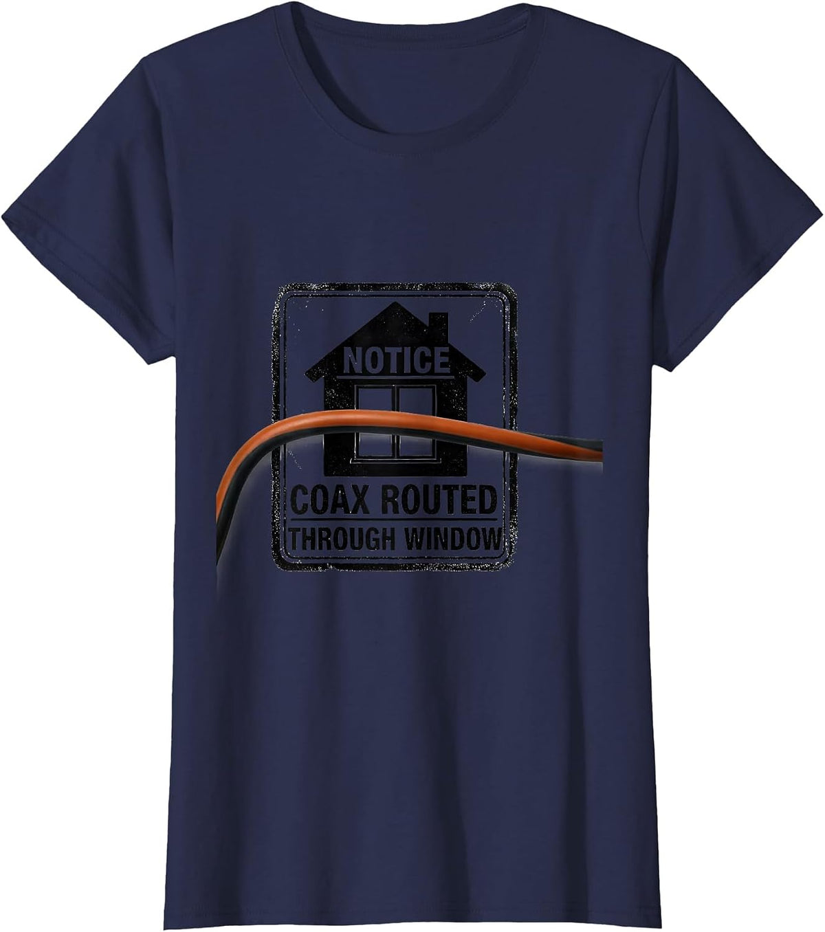 Women's Notice Coax Routed Through Window Funny Ham Radio Operator T-Shirt - Navy Blue