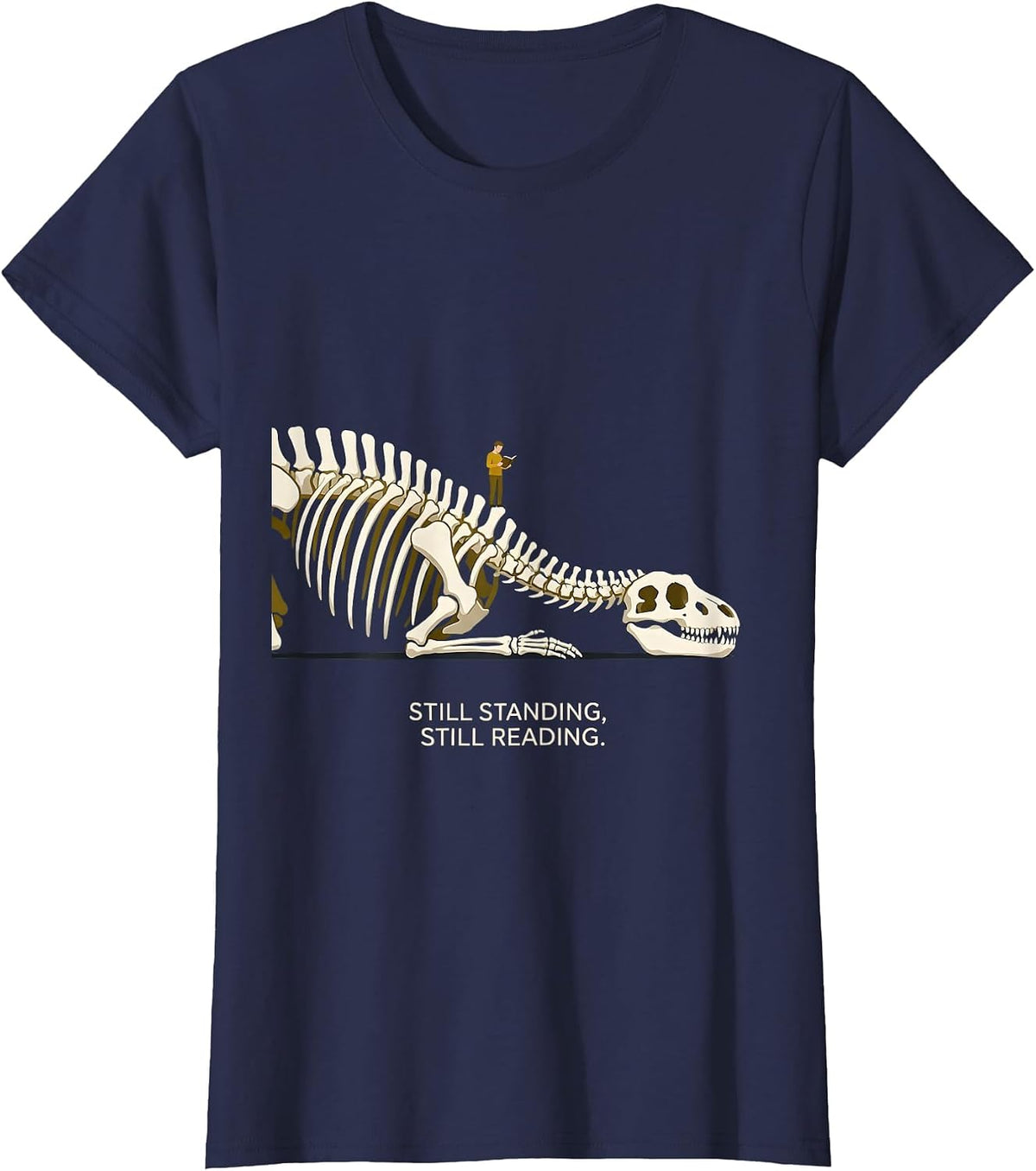 Women's Still Standing Still Reading Funny Teacher Reading Humor T-Shirt - Navy Blue