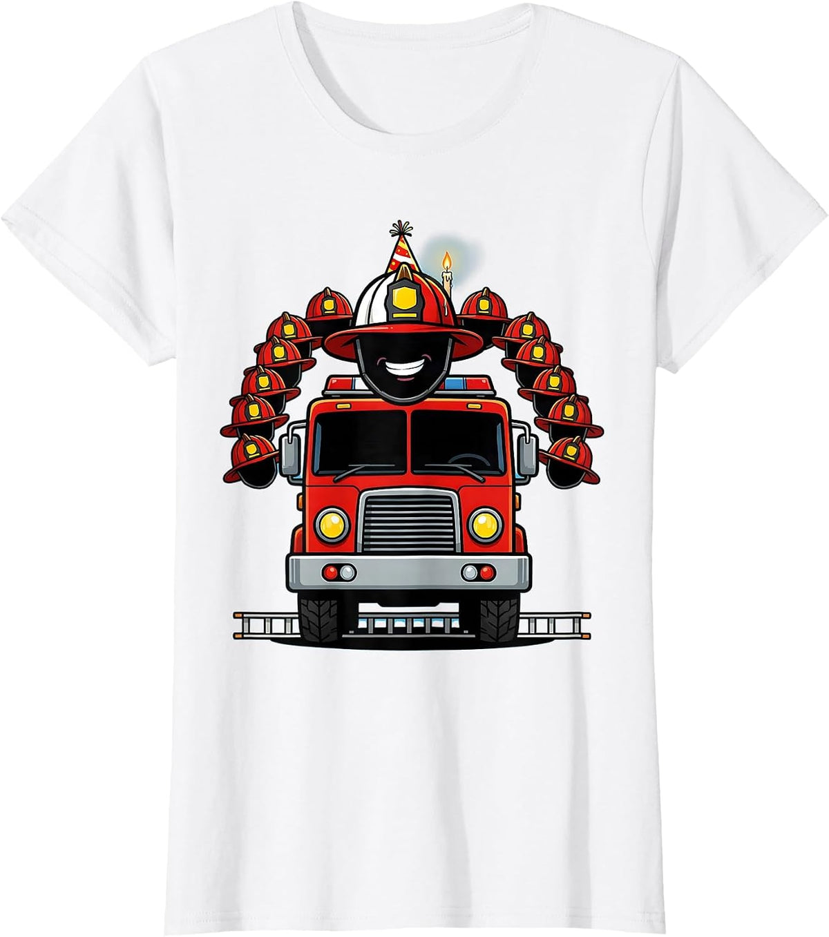 Birthday Boy Fire Truck Firefighter Party Family Matching T-Shirt - White