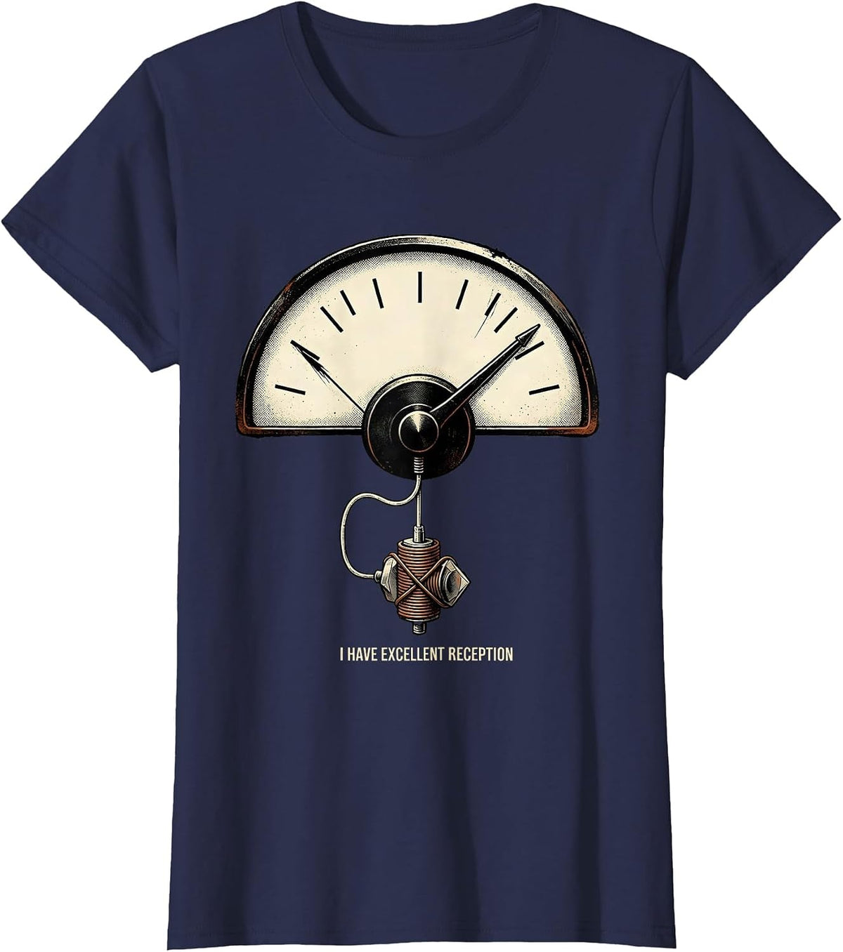 Women's I Have Excellent Reception Distressed Funny Ham Radio T-Shirt - Navy Blue