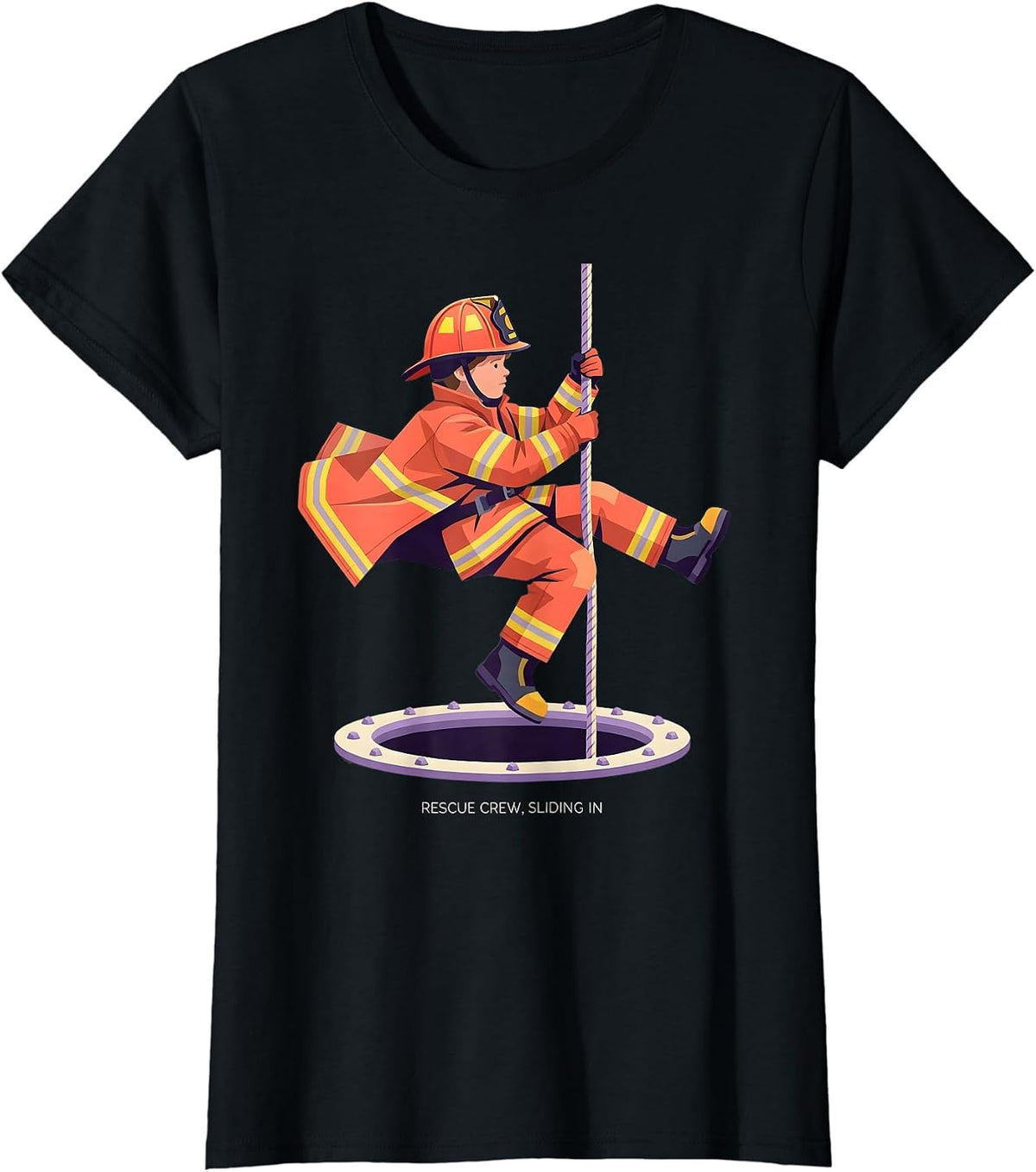 Women's Rescue Crew Sliding In Funny Firefighter Kids Birthday T-Shirt - Black