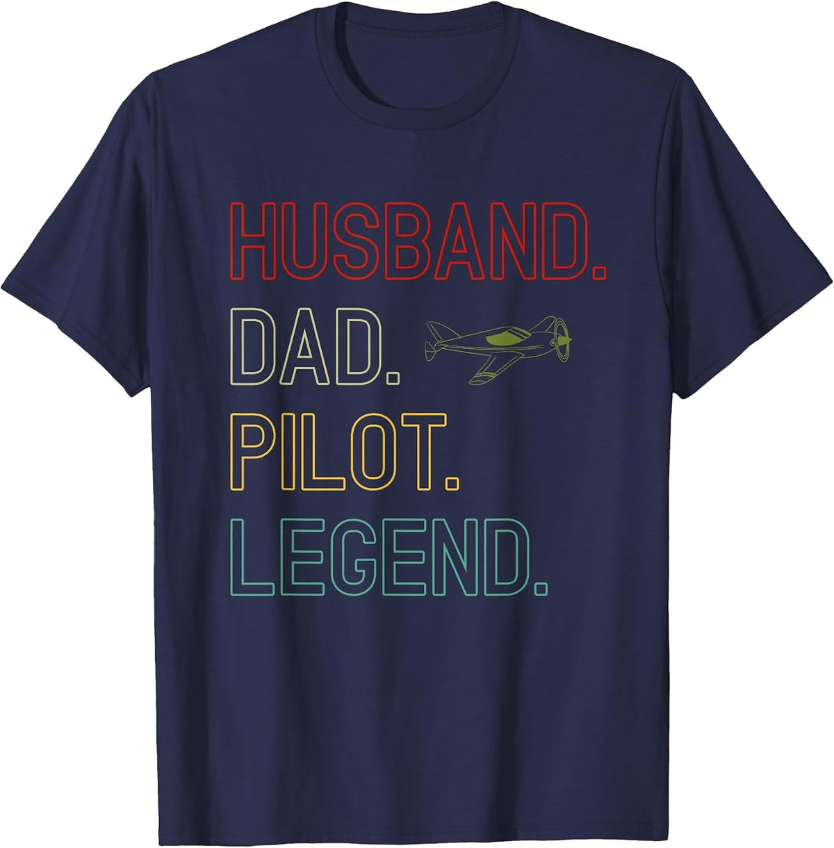 Husband Dad Pilot Legend - Retro Pilot Dad T-Shirt - Navy Blue