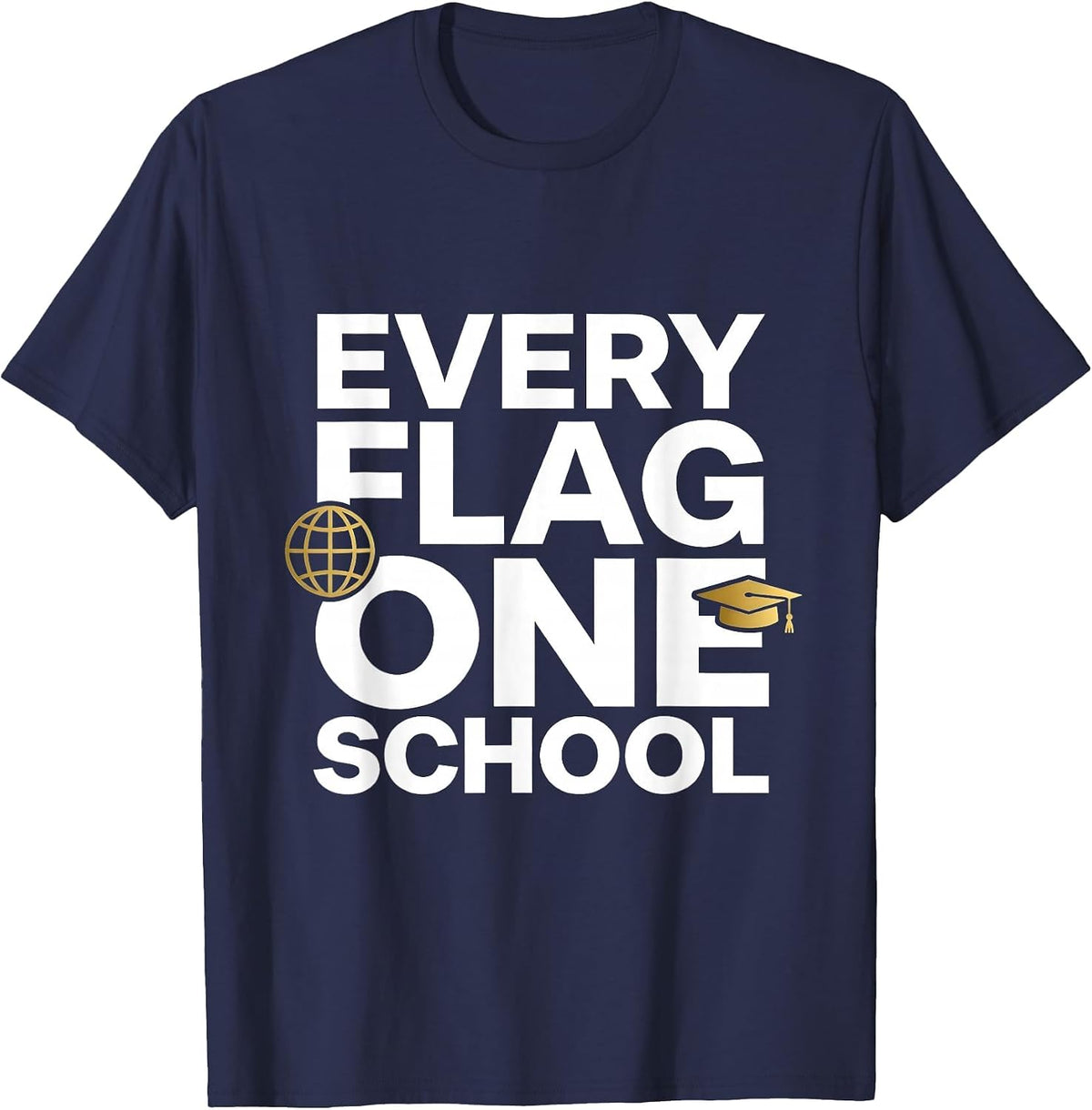 Every Flag One School Global Geography Design T-Shirt - Navy Blue