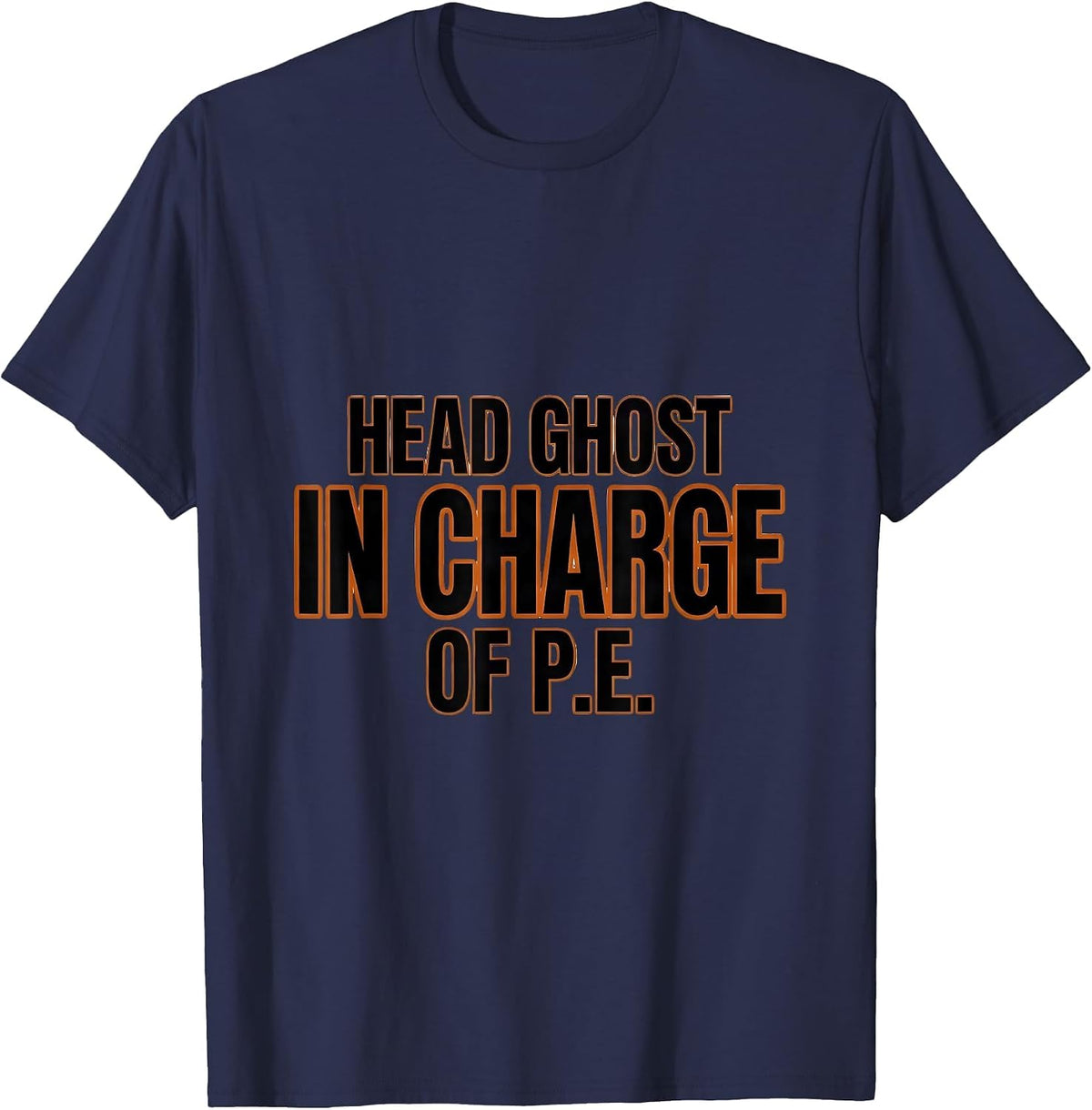 Men's Head Ghost In Charge Of P.E. Funny PE Teacher Halloween T-Shirt - Navy Blue