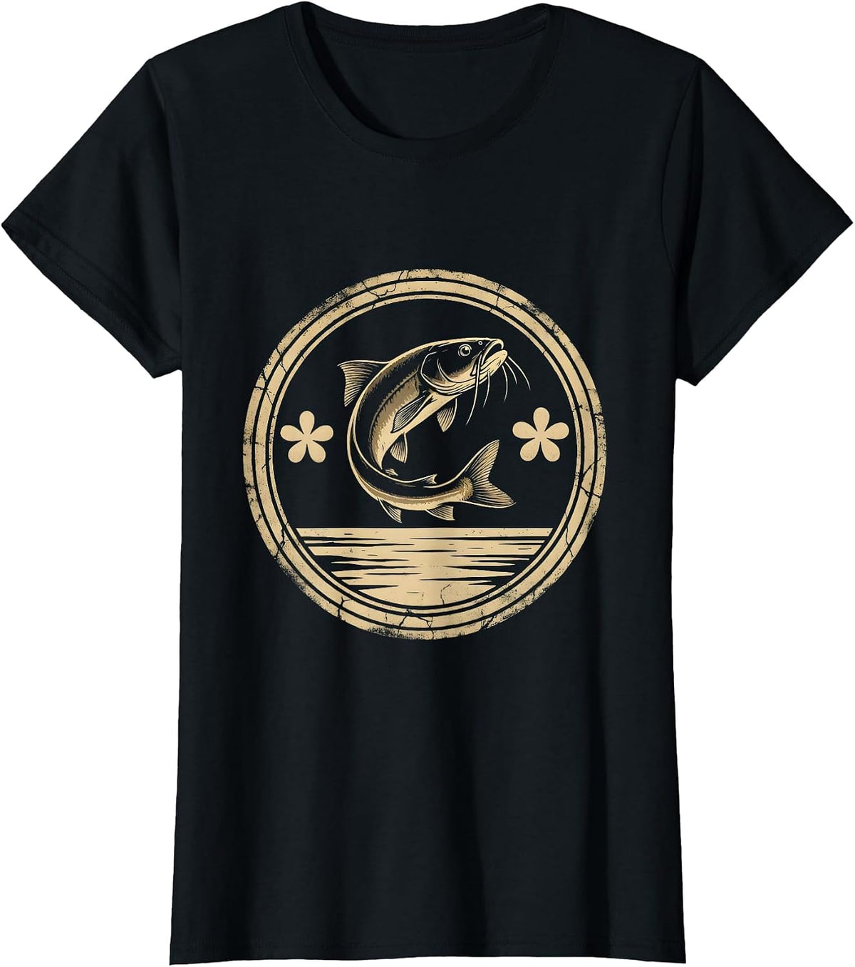 Women's Texas Catfish Leaping at Dusk Illustration T-Shirt - Black