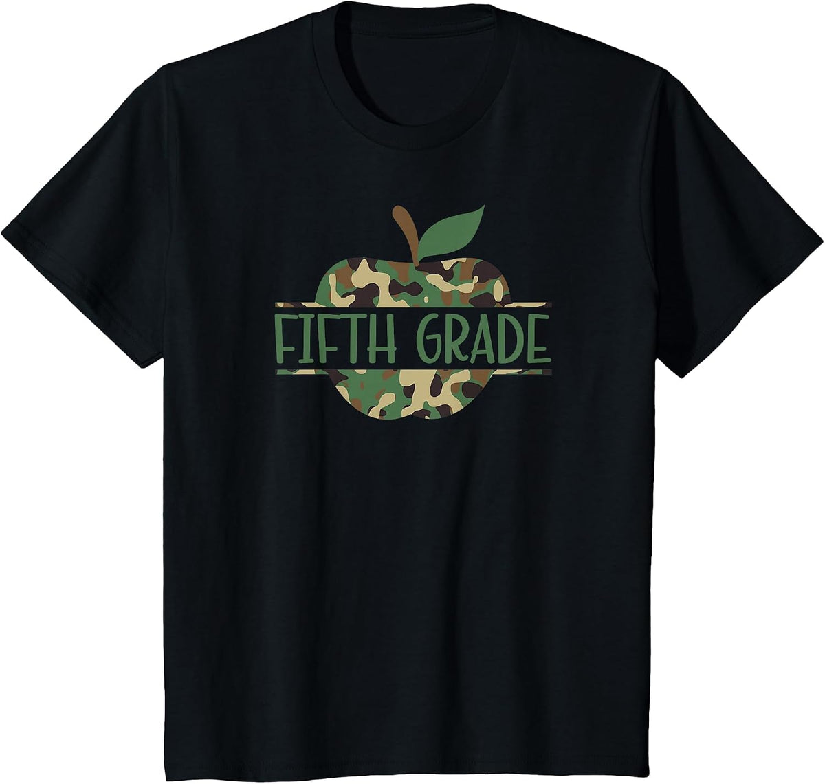 Fifth Grade Camo Apple First Day of School T-Shirt - Black