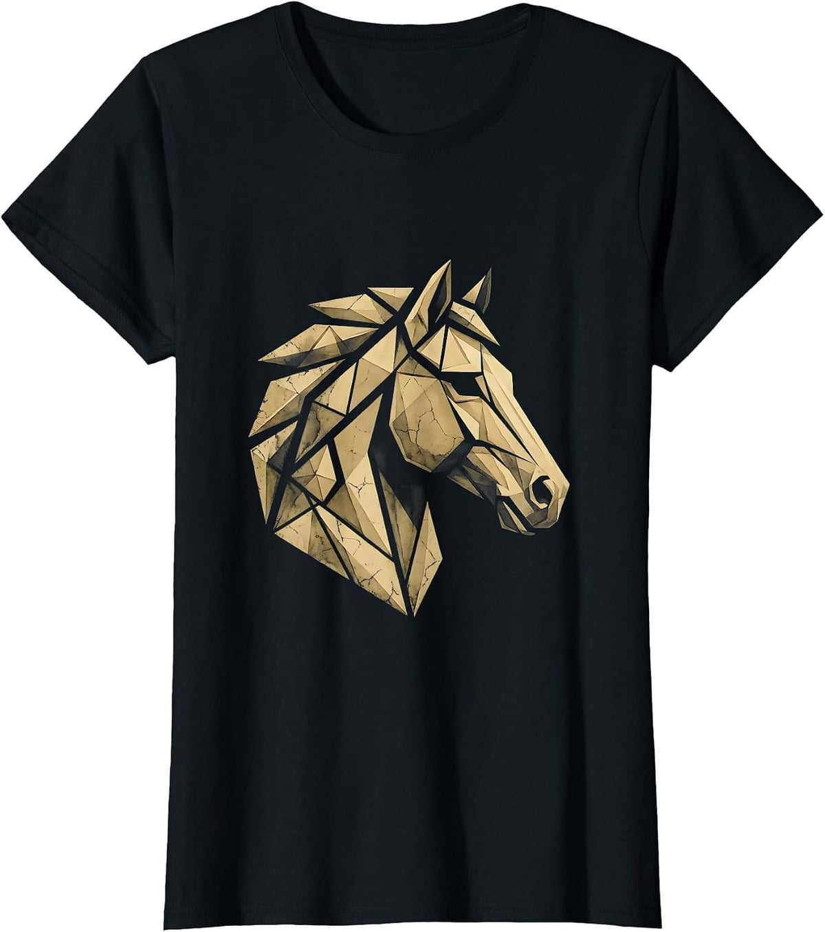 Horse Head Portrait Geometric Art Design T-Shirt - Black