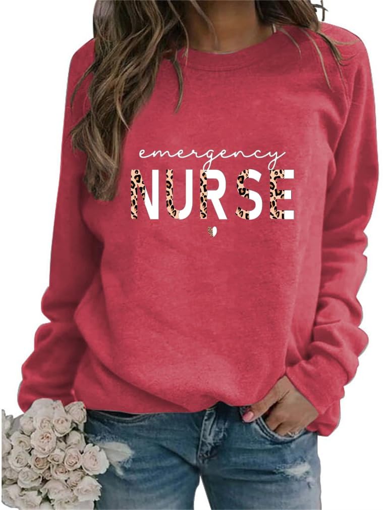 Emergency Department Sweatshirt Emergency Room Nursing Shirts Women Long Sleeve Crew Neck Nurse Gifts Pullover Top - 04 Red